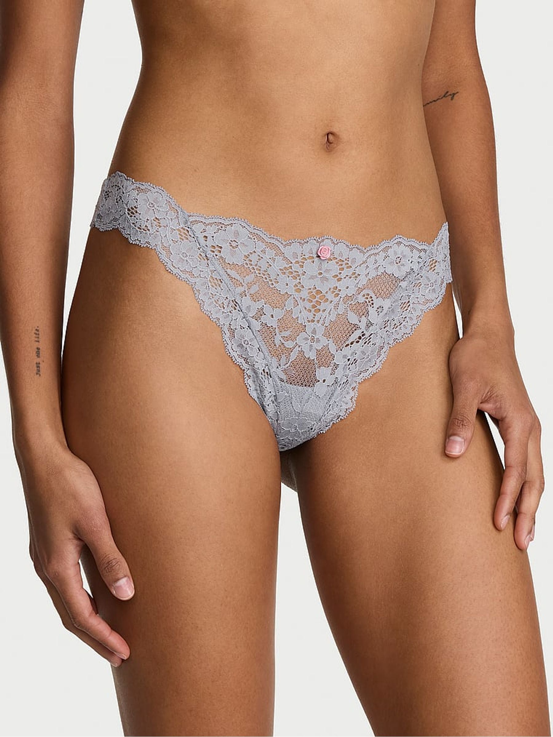 Victoria's Secret Starstruck Grey Thong Lace Knickers