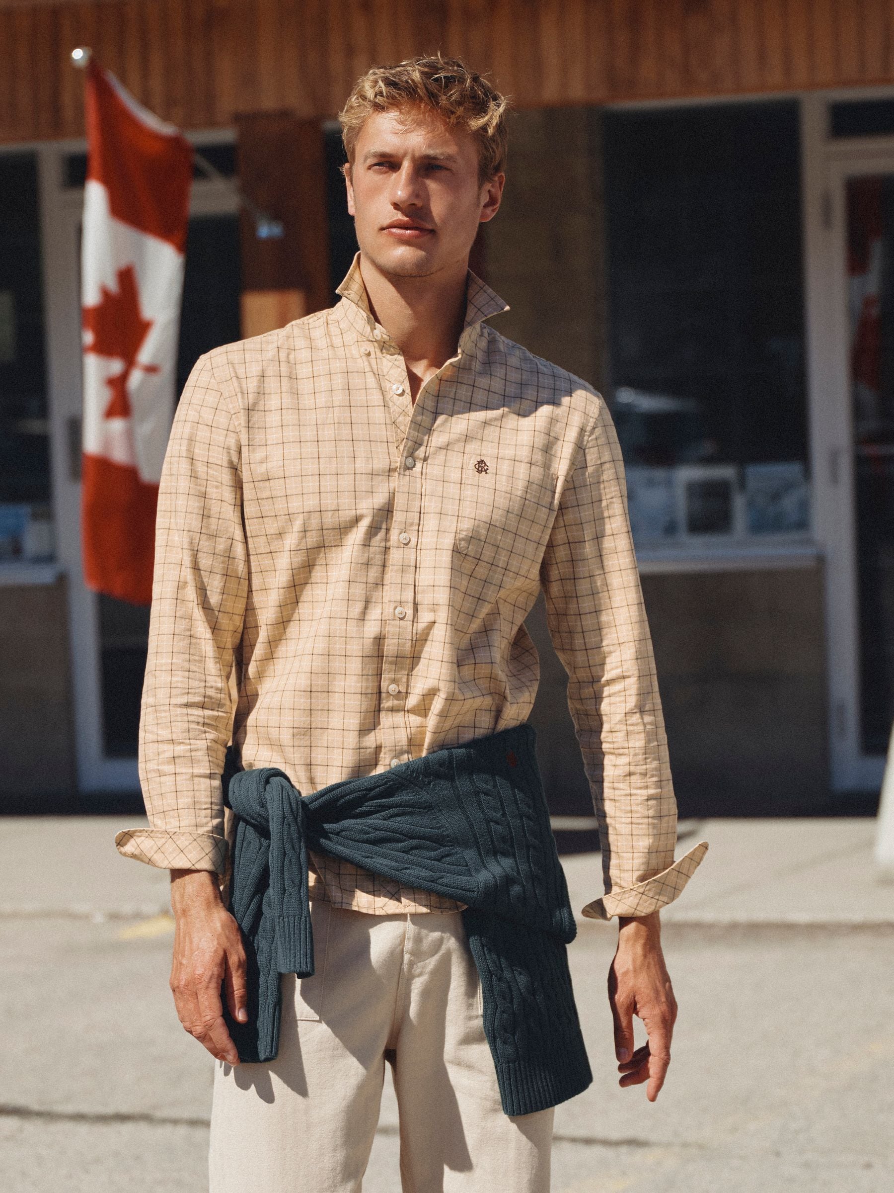 Joules Oatmeal Checked Classic Fit Cotton Oxford Shirt