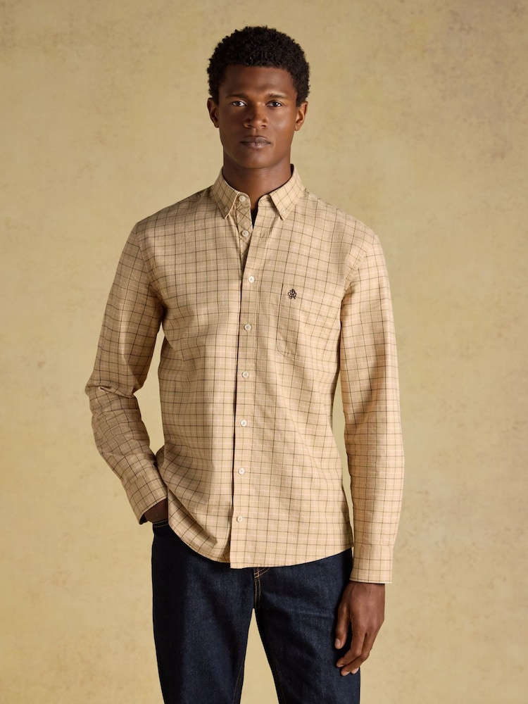 Joules Oatmeal Checked Classic Fit Cotton Oxford Shirt - Image 1 of 10 Joules Oatmeal Checked Classic Fit Cotton Oxford Shirt - Image 1 of 10
