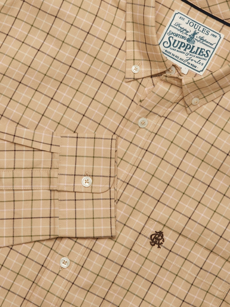 Joules Oatmeal Checked Classic Fit Cotton Oxford Shirt - Image 2 of 10 Joules Oatmeal Checked Classic Fit Cotton Oxford Shirt - Image 2 of 10