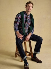 Joules Navy Multi Checked Classic Fit Cotton Oxford Shirt - Image 3 of 10