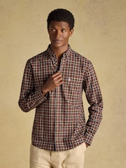 Joules Chocolate Brown Checked Classic Fit Cotton Oxford Shirt - Image 1 of 11