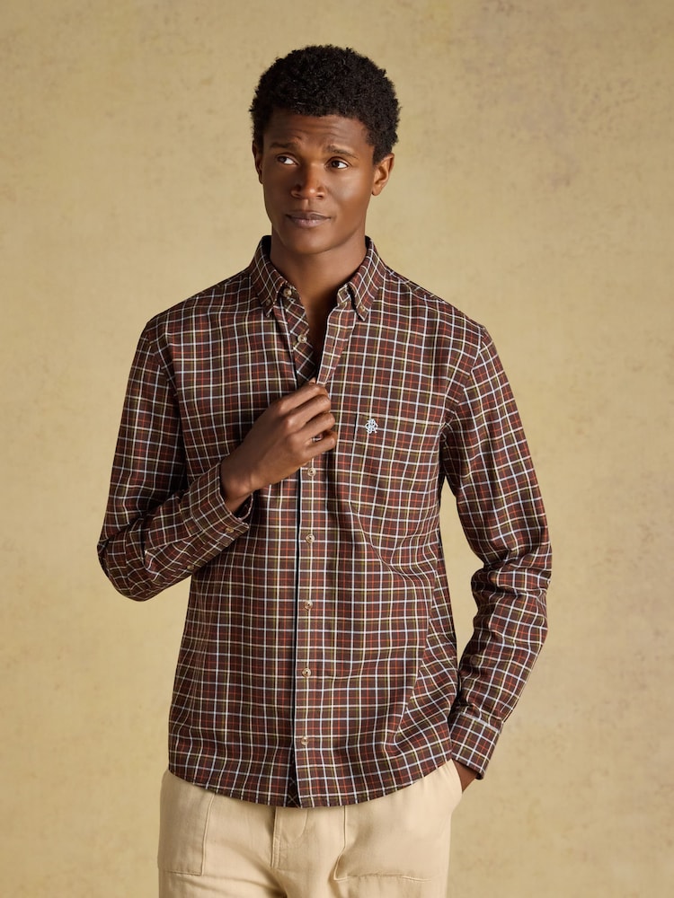 Joules Chocolate Brown Checked Classic Fit Cotton Oxford Shirt - Image 1 of 11 Joules Chocolate Brown Checked Classic Fit Cotton Oxford Shirt - Image 1 of 11