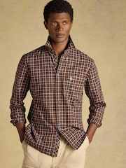 Joules Chocolate Brown Checked Classic Fit Cotton Oxford Shirt - Image 10 of 11