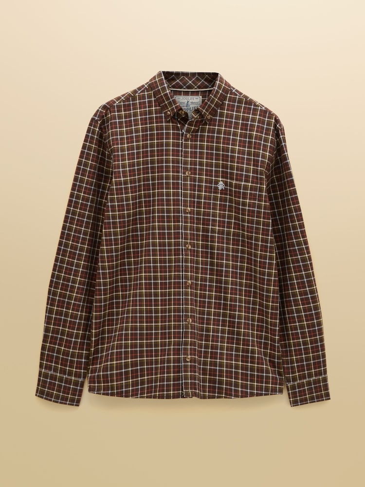 Joules Chocolate Brown Checked Classic Fit Cotton Oxford Shirt - Image 11 of 11 Joules Chocolate Brown Checked Classic Fit Cotton Oxford Shirt - Image 11 of 11
