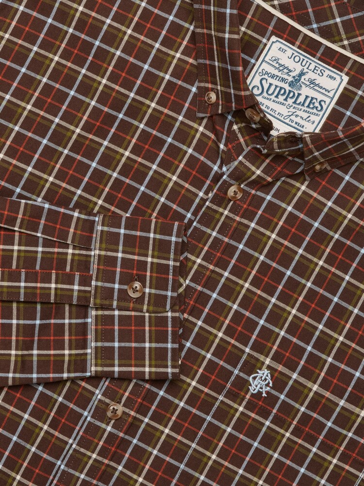 Joules Chocolate Brown Checked Classic Fit Cotton Oxford Shirt - Image 2 of 11 Joules Chocolate Brown Checked Classic Fit Cotton Oxford Shirt - Image 2 of 11