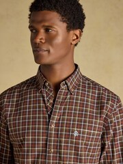 Joules Chocolate Brown Checked Classic Fit Cotton Oxford Shirt - Image 5 of 11
