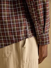Joules Chocolate Brown Checked Classic Fit Cotton Oxford Shirt - Image 9 of 11
