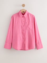 وردي شاحب - قميص طويل الأكمام مريح مصنوع من الكتان - صورة 1 من 5