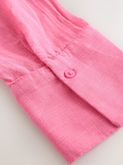 وردي شاحب - قميص طويل الأكمام مريح مصنوع من الكتان - صورة 3 من 5