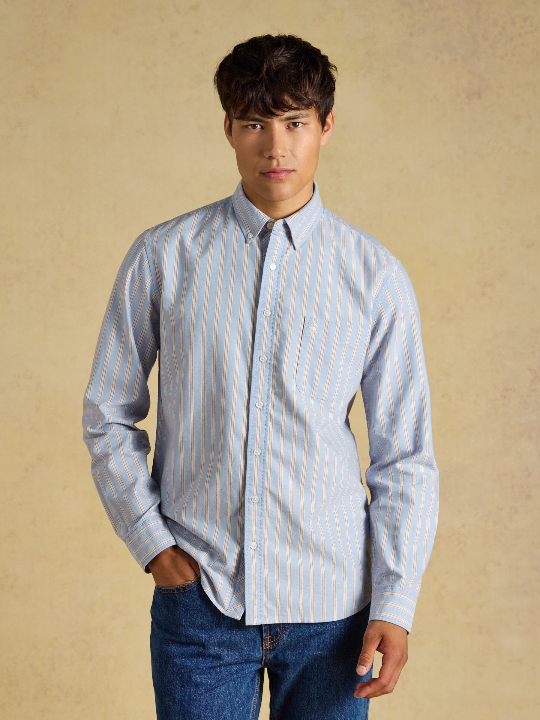 Joules Blue & Orange Striped Classic Fit Cotton Oxford Shirt