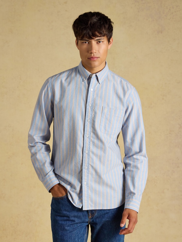 Joules Blue & Orange Striped Classic Fit Cotton Oxford Shirt - Image 1 of 8 Joules Blue & Orange Striped Classic Fit Cotton Oxford Shirt - Image 1 of 8