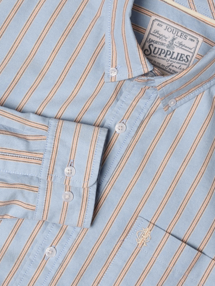 Joules Blue & Orange Striped Classic Fit Cotton Oxford Shirt - Image 2 of 8 Joules Blue & Orange Striped Classic Fit Cotton Oxford Shirt - Image 2 of 8