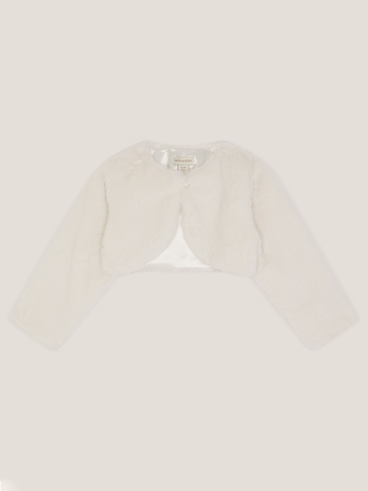 Monsoon Cream Baby Marie Faux Fur Cardigan - Image 1 of 3