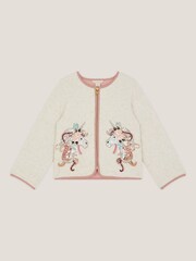 Monsoon Cream Unicorn Embellished Quilted Jacket - Image 1 of 3