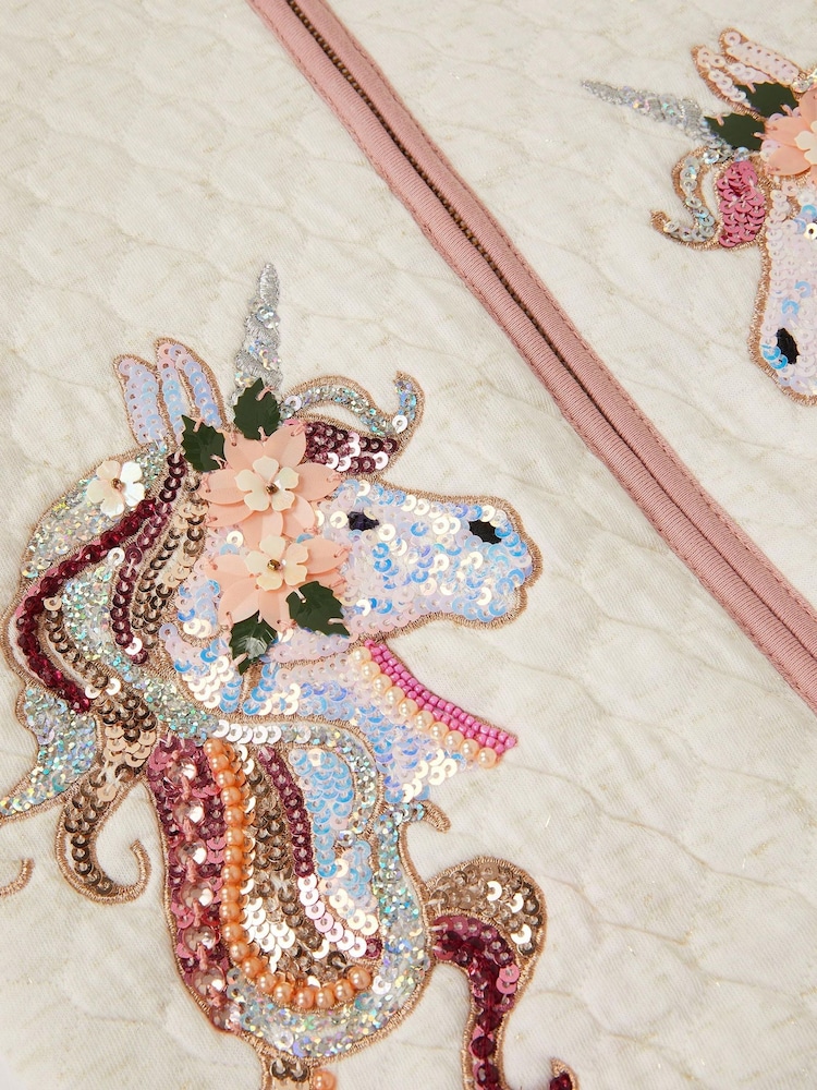 Monsoon Cream Unicorn Embellished Quilted Jacket - Image 3 of 3 Monsoon Cream Unicorn Embellished Quilted Jacket - Image 3 of 3