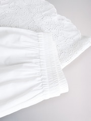 The Set 2 Pack Broderie Hem Cropped Cotton Trousers White/Chocolate Brown - Image 10 of 11
