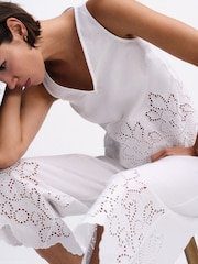 The Set 2 Pack Broderie Hem Cropped Cotton Trousers White/Chocolate Brown - Image 7 of 11