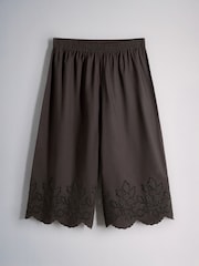 The Set 2 Pack Broderie Hem Cropped Cotton Trousers White/Chocolate Brown - Image 8 of 11