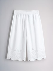The Set 2 Pack Broderie Hem Cropped Cotton Trousers White/Chocolate Brown - Image 9 of 11