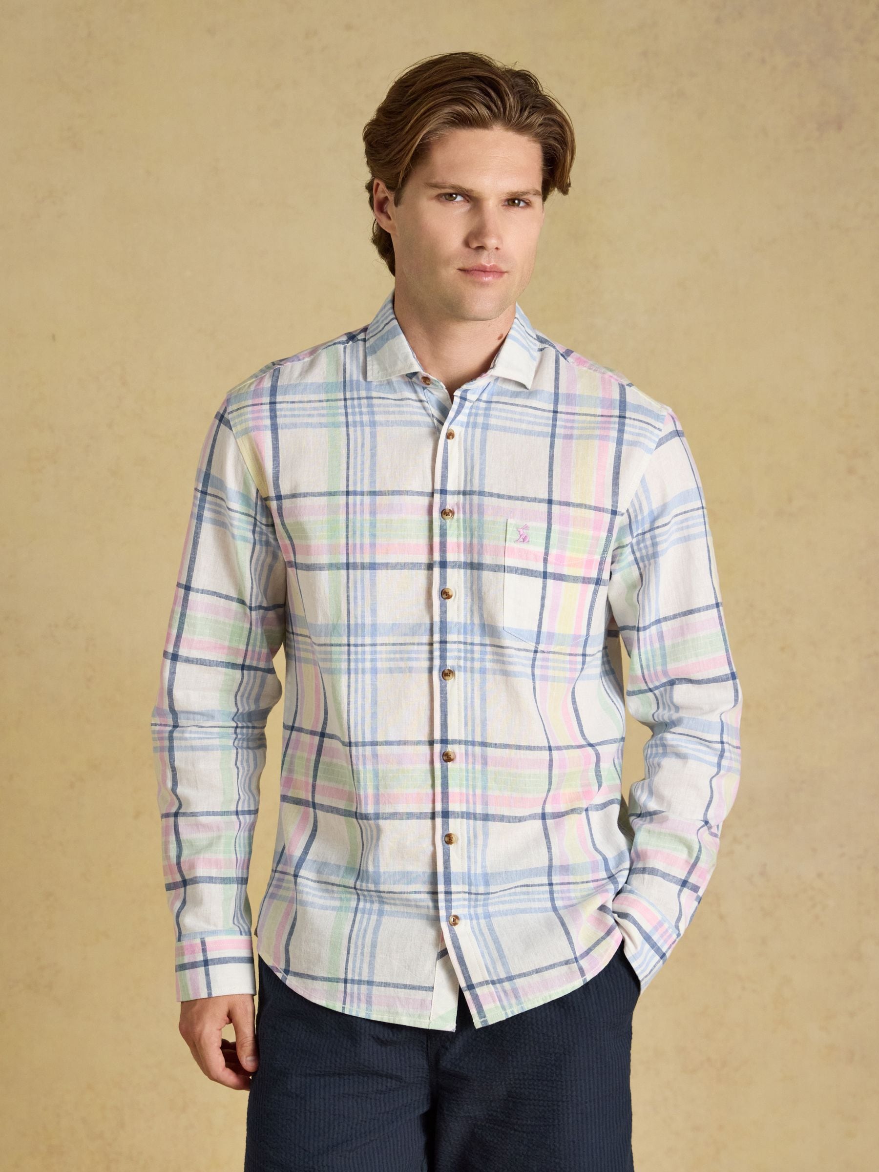 Joules Men's Linen Blend Long Sleeve Shirt Multi 3XL