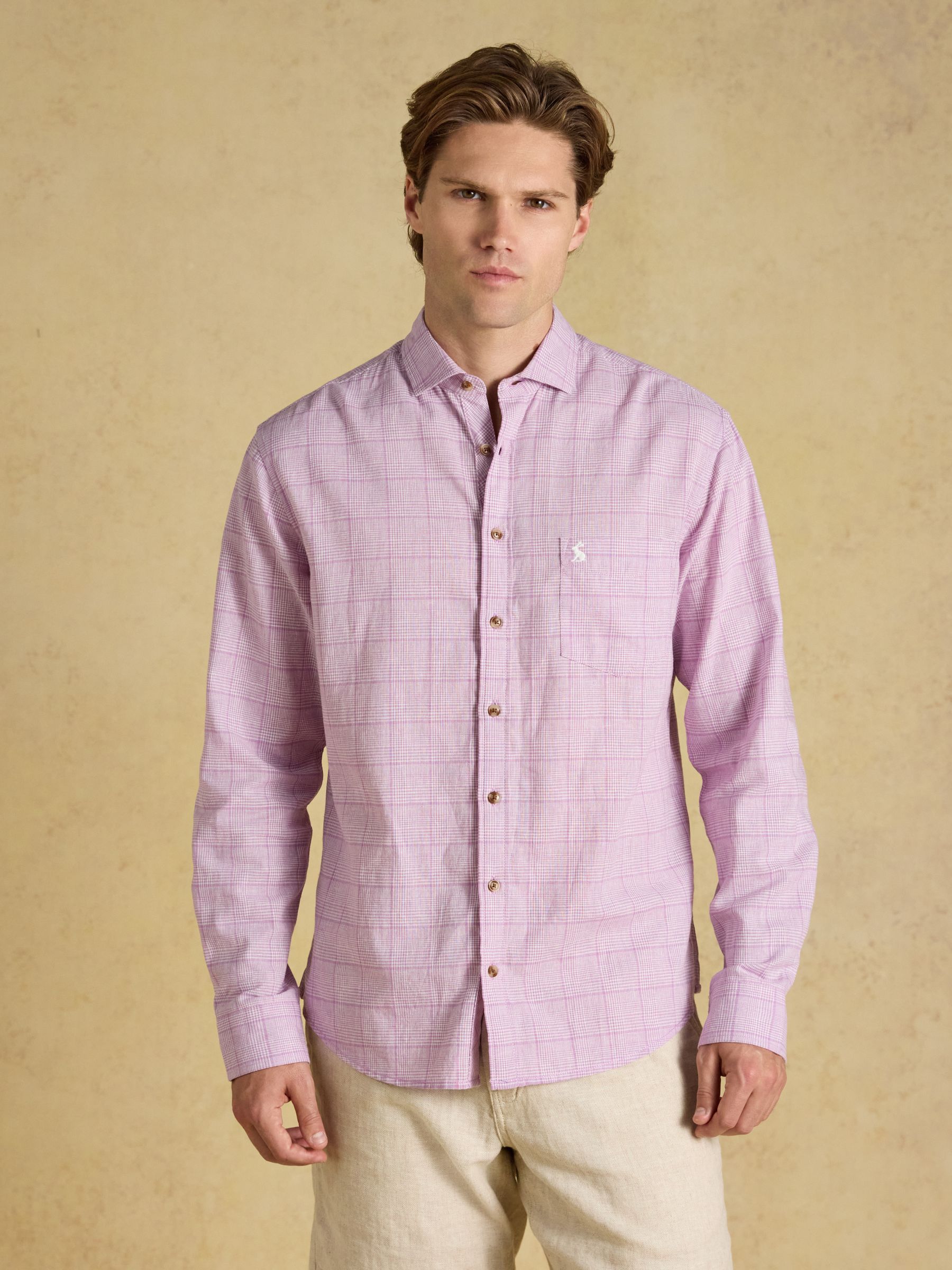 Joules Men's Linen Blend Long Sleeve Shirt Purple 3XL