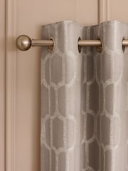 Natural/Champagne Gold Eyelet Luxe Evie Geometric Jacquard Eyelet Curtains - Image 1 of 6