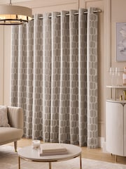 Natural/Champagne Gold Eyelet Luxe Evie Geometric Jacquard Eyelet Curtains - Image 2 of 6