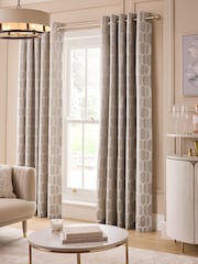 Natural/Champagne Gold Eyelet Luxe Evie Geometric Jacquard Eyelet Curtains - Image 3 of 6