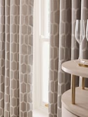 Natural/Champagne Gold Eyelet Luxe Evie Geometric Jacquard Eyelet Curtains - Image 4 of 6