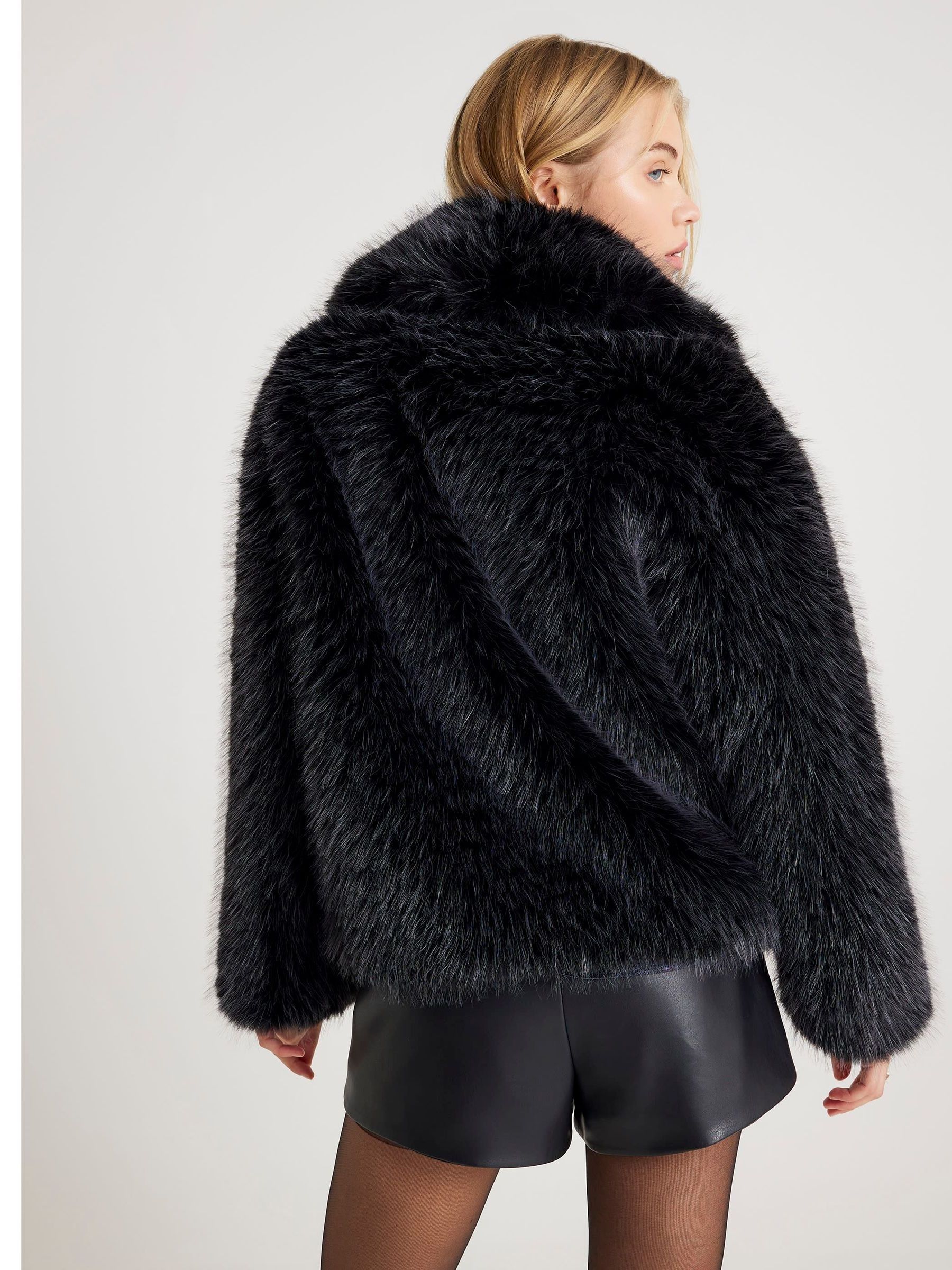 Buy River Island Black Short Faux Fur Coat from Next Australia