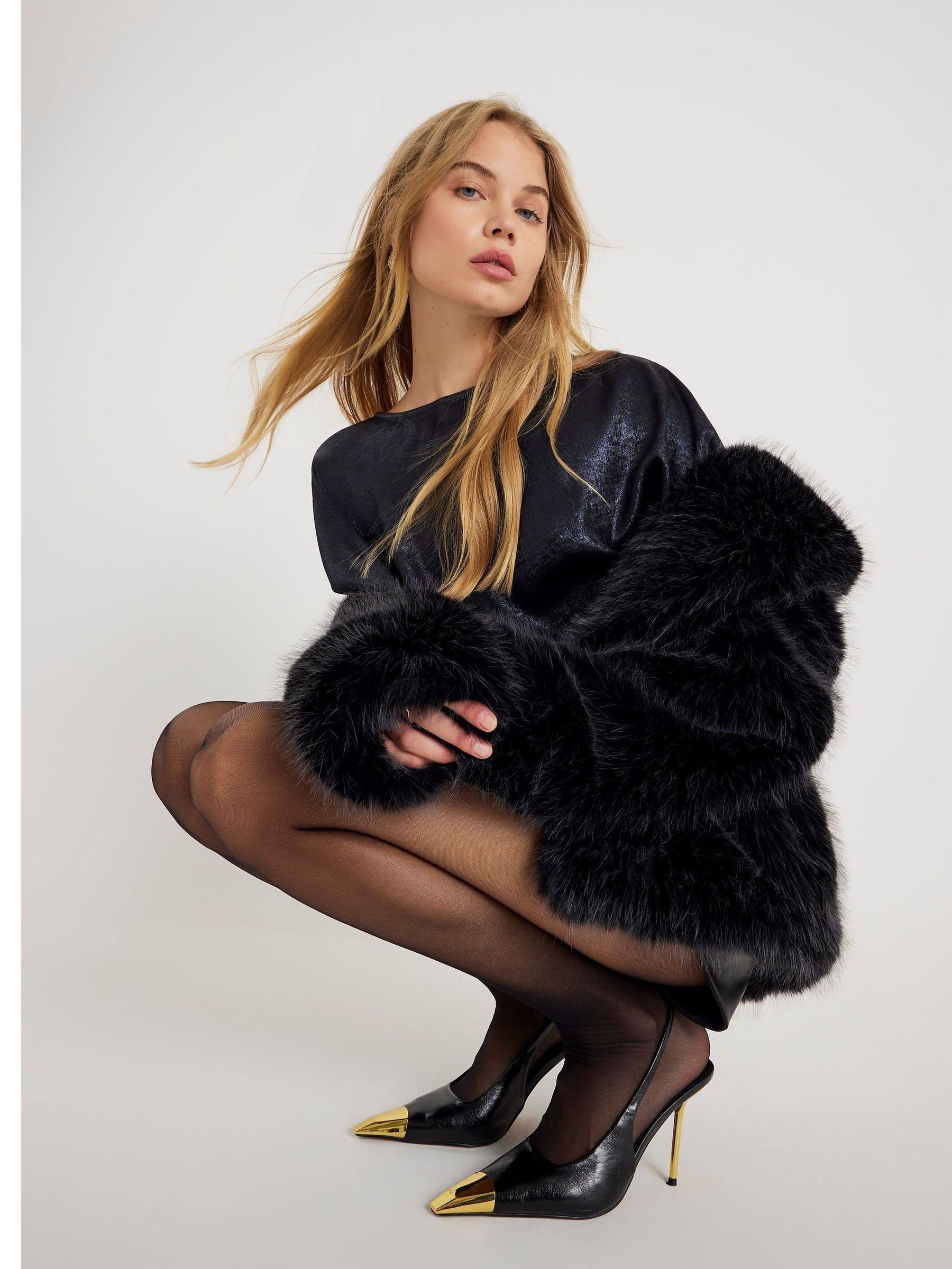 Buy River Island Black Short Faux Fur Coat from Next USA