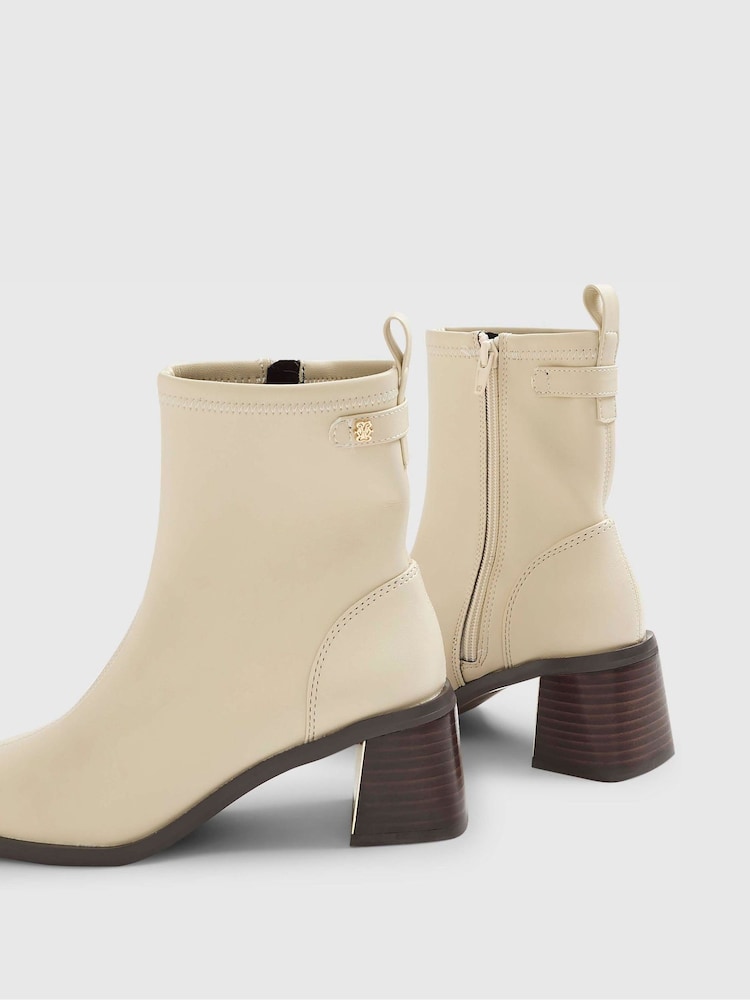 River Island Cream Block Heel Stretch Sock Boots - Image 5 of 5 River Island Cream Block Heel Stretch Sock Boots - Image 5 of 5