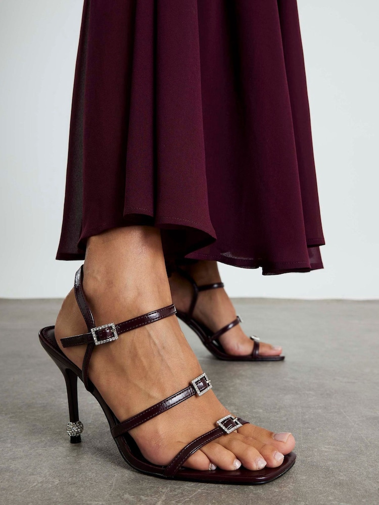 River Island Red Embellished Heel Strappy Sandals - Image 1 of 6 River Island Red Embellished Heel Strappy Sandals - Image 1 of 6