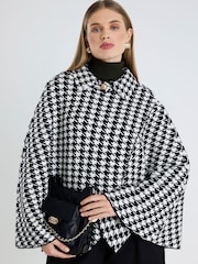 River Island Black Wrap Dogtooth Button Detail Cape - Image 1 of 1