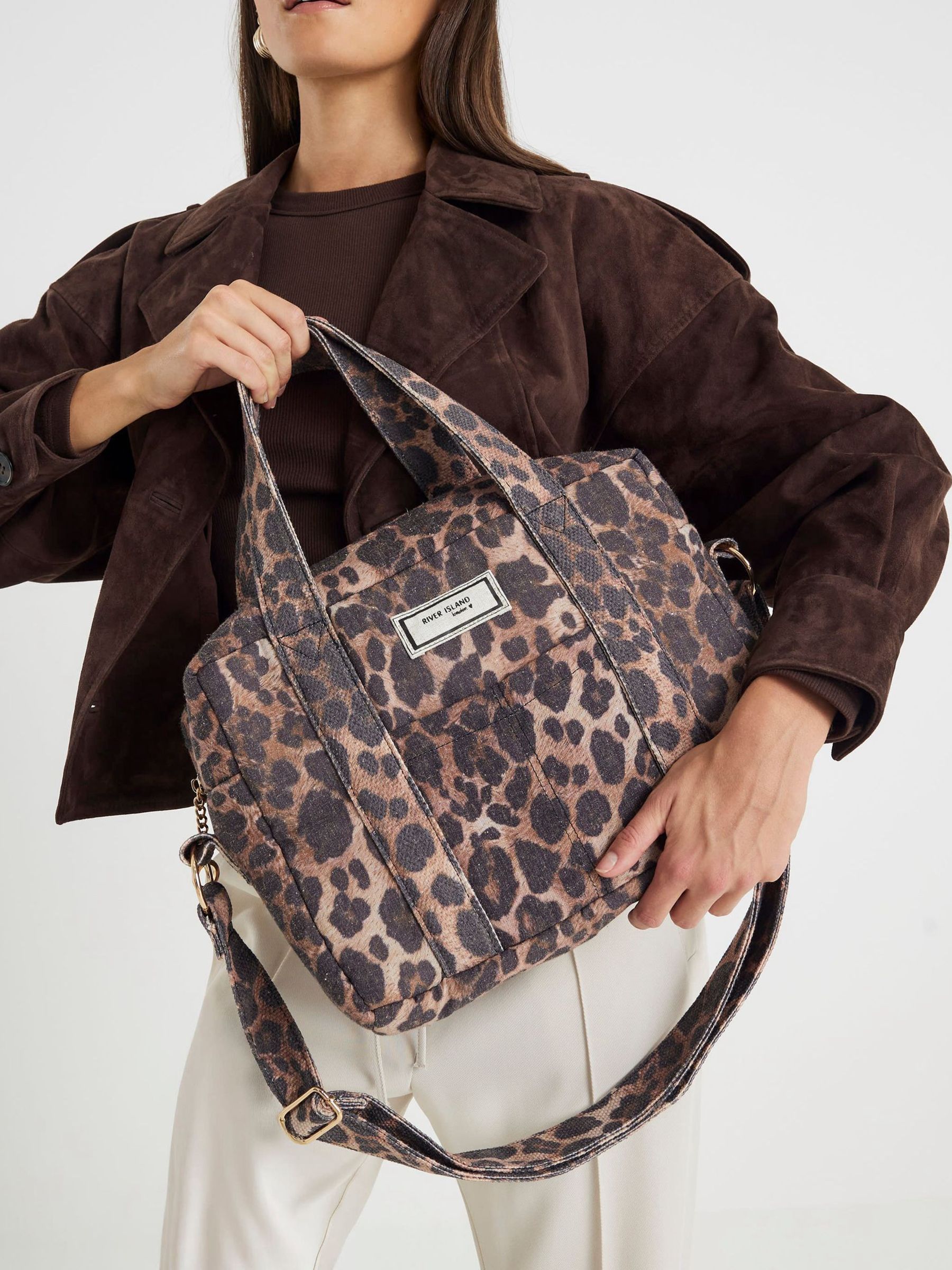 Buy River Island Brown Canvas Leopard Print Holdall from the Next