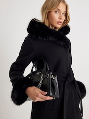 River Island Black Fur Hood Glam Coat - Image 3 of 4