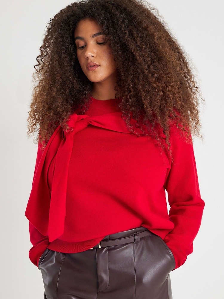 River Island Red Mono Tipped Bow Jumper - Image 1 of 6
