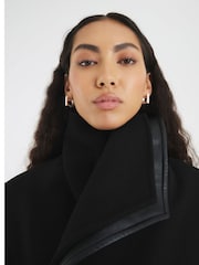 River Island Black Mid Length Faux Leather Trim Wrap Coat - Image 5 of 5