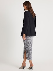 River Island Silver Ruched Side Velvet Sequin Midi Skirt - Image 4 of 4