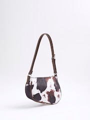 River Island Brown Cow Print Shoulder Bag - Image 1 of 6
