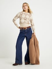 River Island Brown Petite Argyle Knitted Top - Image 3 of 4