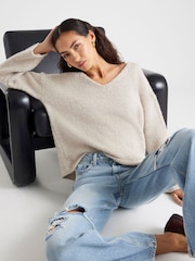 River Island Brown V-Neck Slouch Jumper - Image 1 of 4