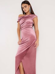 River Island Pink Velvet Drape Midi Dress - Image 1 of 4