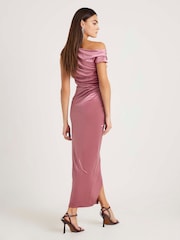 River Island Pink Velvet Drape Midi Dress - Image 4 of 4