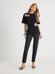 River Island Black Diamante Floral Cinched T-Shirt - Image 3 of 4