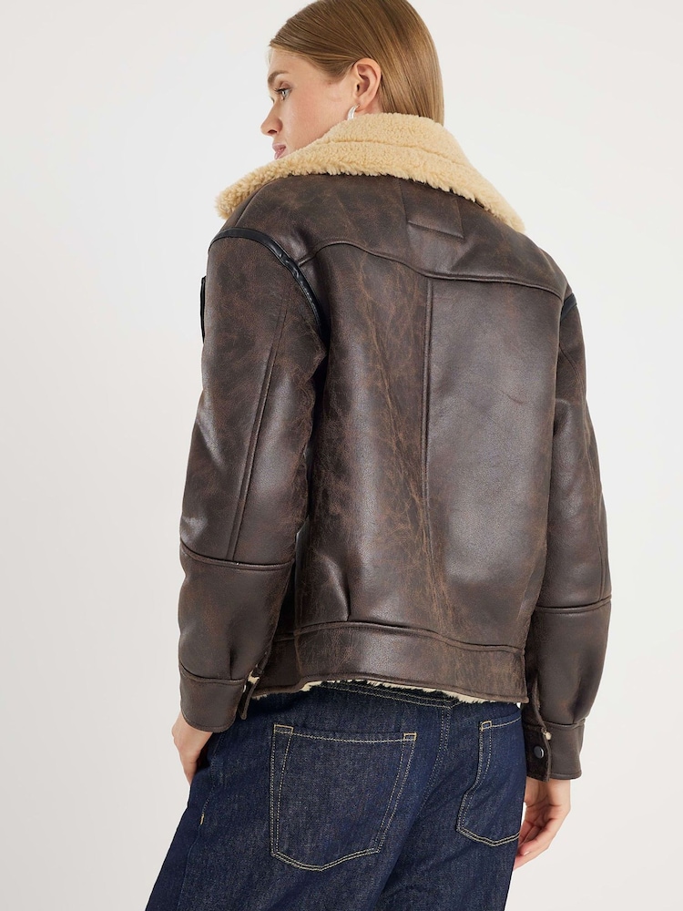 Buy River Island Brown Ultimate Aviator Jacket from Next Oman