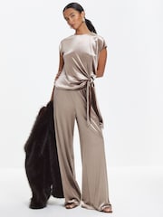 River Island Brown Velvet Tie Side Top - Image 3 of 4