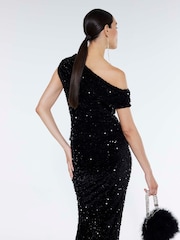River Island Black Velvet Sequin Drape Top - Image 2 of 4
