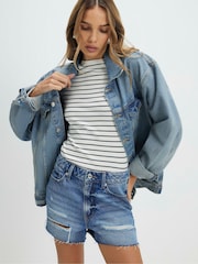 River Island Blue Ripped Denim Shorts - Image 1 of 6